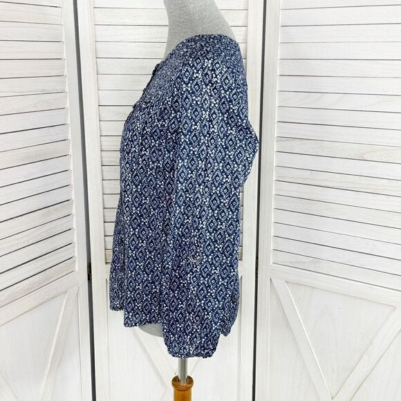 Cato Ikat Diamond Print Button Up Shirt Blue White Small Long Sleeve - Picture 3 of 15